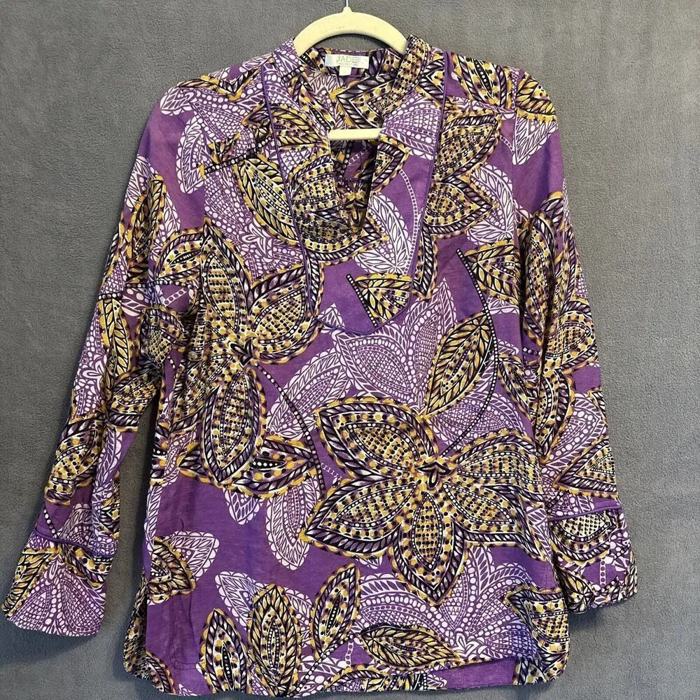 Jade Melody Tam Boho Tunic Top Semi Sheer Blouse Size‎ S Purple Yellow Paisley